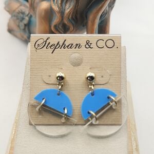 Blue and Silver Half-Moon Earrings